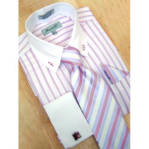 Fratello White/Pink Stripes Shirt/Tie/Hanky Set DS3720P2